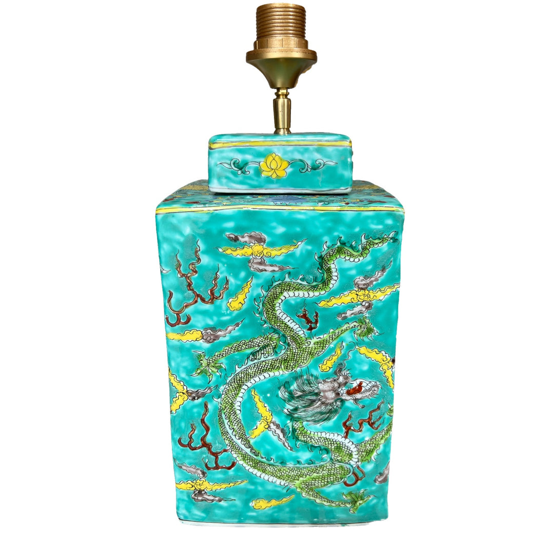 Lampenvoet vierkante gember draak turquoise